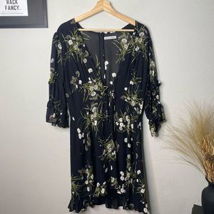 Reformation Black and Green Floral Mini Dress